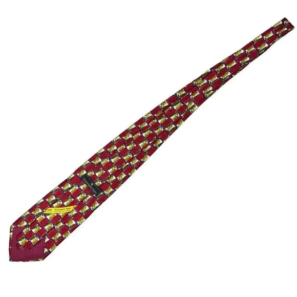 Ermenegildo Zegna Red Blue Gold Sunflowers Abstract 100% Silk Neck Tie Italy 59” - Picture 7 of 11